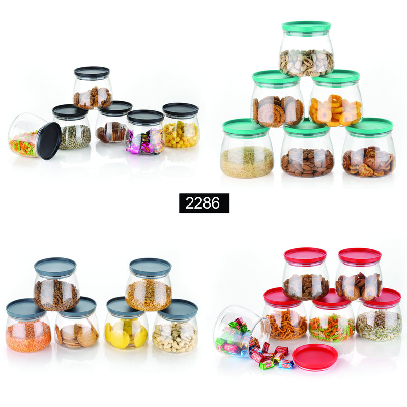 2286 Matka Shaped Jar with Air Tight & Leak Proof Lid (Multicolour) (Set of 6) (900Ml) - 