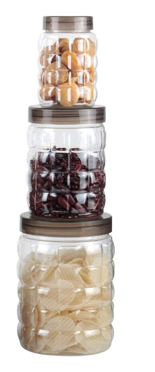 0598 3pcs Stone Jars Set (Big 1200ml, Medium 600ml & Small 250ml size) (plastic material) - Your Brand