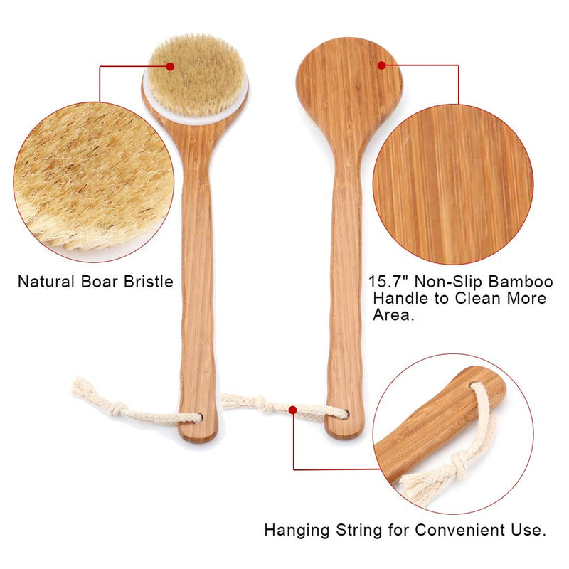 6700 Body Brush Dry Brushing Back Scrubber Shower Bath Brush Bamboo Long Handle Natural Bristles exfoliating Massage Improve Blood Circulation Cellulite 