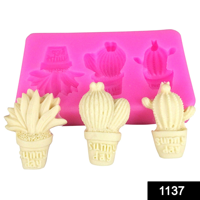 1137 Cake Decorating Baking 3 Cavity Cactus Silicone Chocolate Mold (Pink) - Opencho