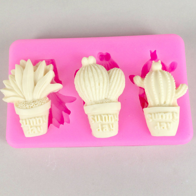 1137 Cake Decorating Baking 3 Cavity Cactus Silicone Chocolate Mold (Pink) - Opencho