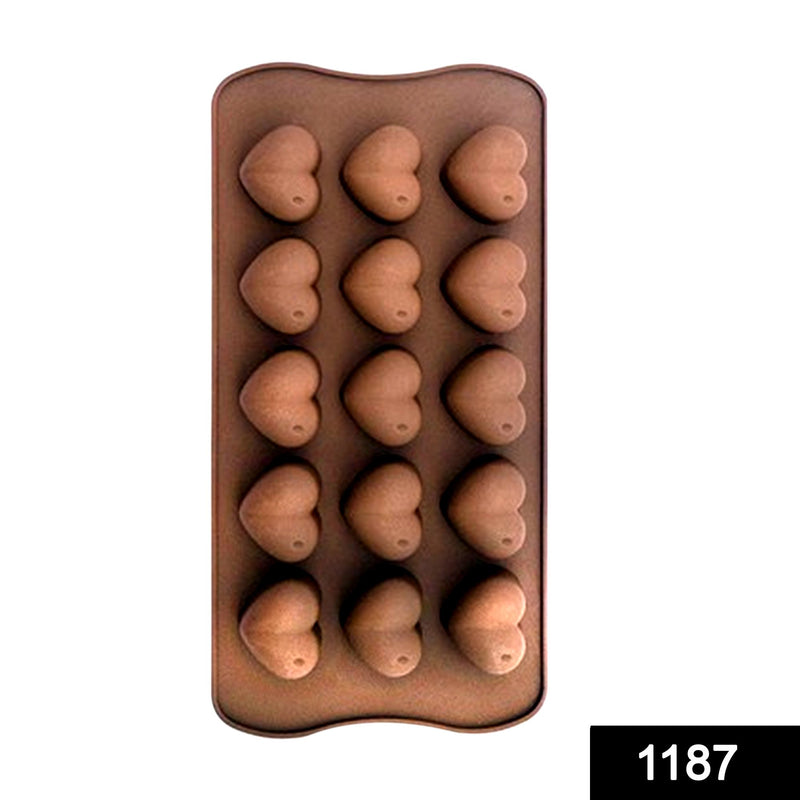 1187 Food Grade Non-Stick Reusable Silicone Heart Shape 15 Cavity Chocolate Molds / Baking Trays - 