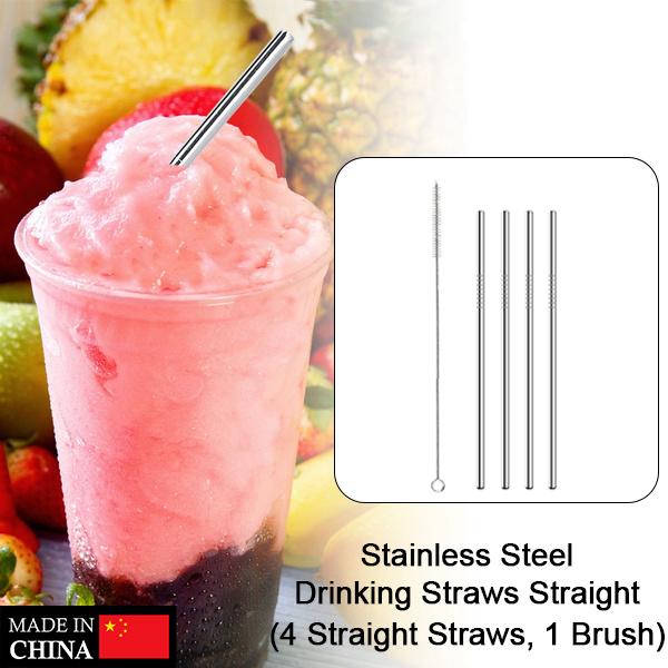 1732 Reusable Stainless Steel Drinking Straws Straight (4 Straight Straws, 1 Brush)