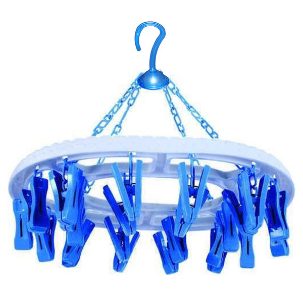1366 Plastic Round Cloth Drying Stand Hanger with 18 Clips (Multicolour) - Opencho