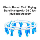1367 Plastic Round Cloth Drying Stand Hanger with 24 Clips (Multicolour) - Opencho