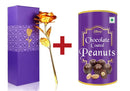 Effete Festival Gift Combo - Chocolicious Peanut 96gm with Golden Rose 10 INCHES with Carry Bag Valentine Special