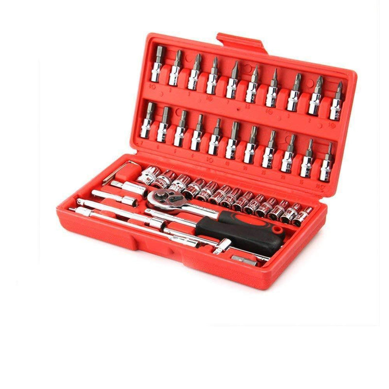 0422 Socket 1/4 Inch Combination Repair Tool Kit (Red, 46 pcs) - Your Brand