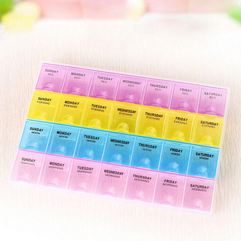 0383 Pill Case- 4 Row 28 Squares Weekly 7 Days Tablet Box Holder Medicine Storage Organizer Container