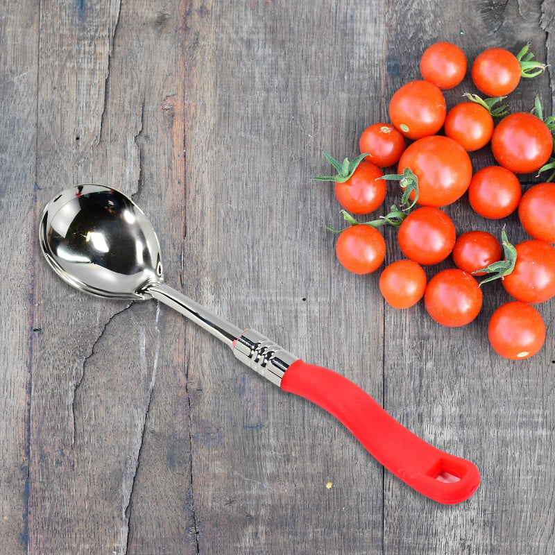 2939 STAINLESS STEEL BLASTING SPOON WITH PLASTIC HANDLE. 