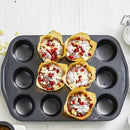 7064 Non-Stick Carbon Steel 12-Cup Muffin Pan Midi Shape Muffins, Cupcake Mold (17X11 Inch)