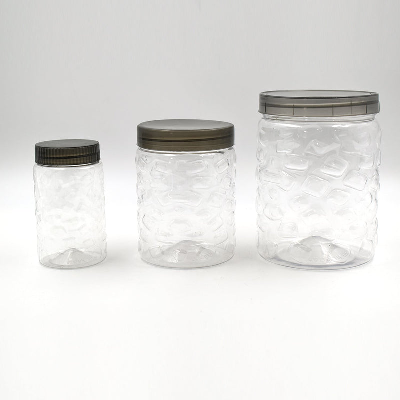 0598 3pcs Stone Jars Set (Big 1200ml, Medium 600ml & Small 250ml size) (plastic material)