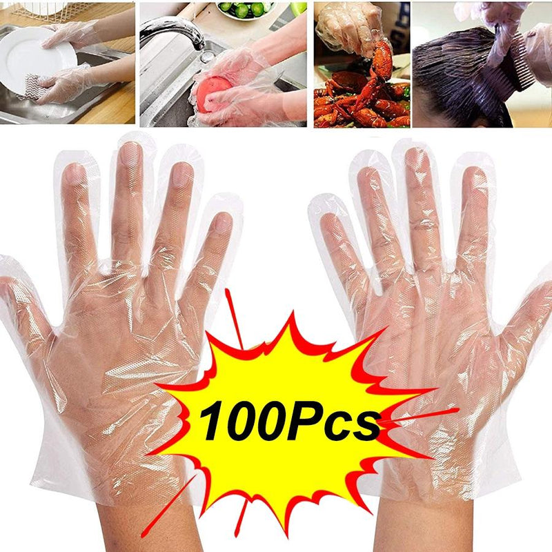 0670 Plastic Transparent Disposable Clear Gloves (White) (100Pc) - DeoDap
