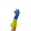 671 - Dual Color Reusable Rubber Hand Gloves (Yellow + blue) - 1 pc