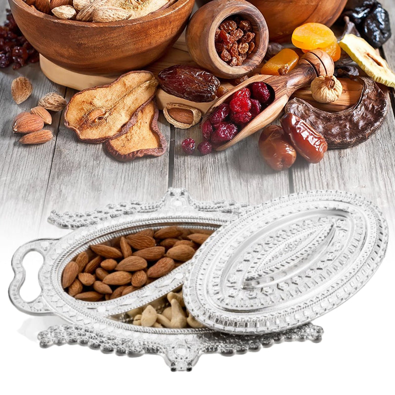 2853 Plastic Peacock Dry Fruit Silver Finish Serving Tray 