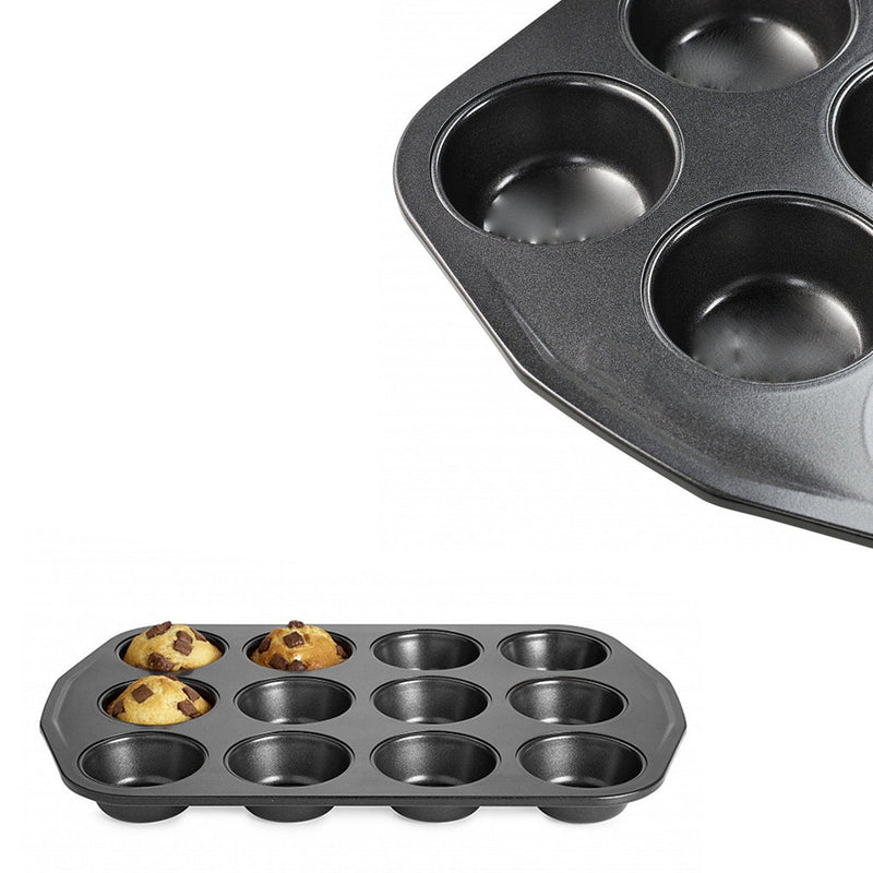 7064 Non-Stick Carbon Steel 12-Cup Muffin Pan Midi Shape Muffins, Cupcake Mold (17X11 Inch)