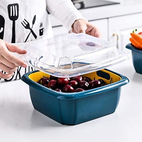 2355 Double Layer Food Drainer Washing Basket with Collapsible Strainers Colander - 