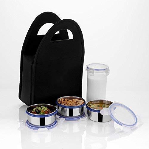 2201 Compact Stainless Steel Airtight Lunch Box Set - 4 pcs (3 Leakproof Containers and 1 Bottle) - Opencho