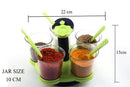 066 -360 Degree Pickle (Achar) / Storage Containers with Black Lids and Spoon (5 Jars with lid, 5 Spoons, 1 Tray) Multicolor
