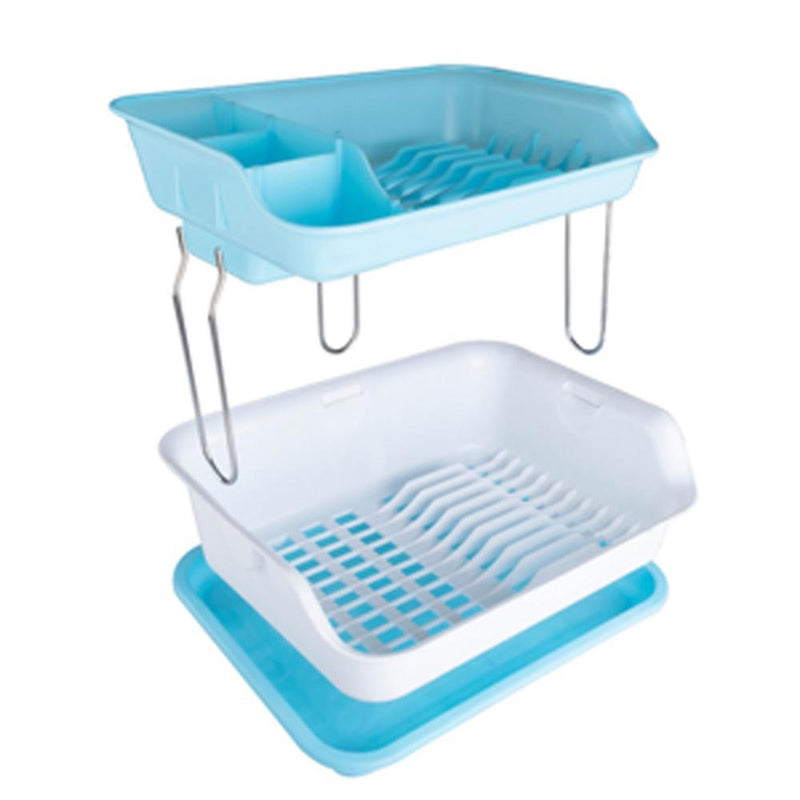 2291 Dish Drainer Rack 2 Layer Drying Rack with Water Removing Tray Sink (Multicolour) - 