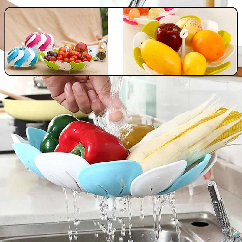 2611 Lotus Shape Foldable Fruit & Vegetable Basket Tray,Color May Vary