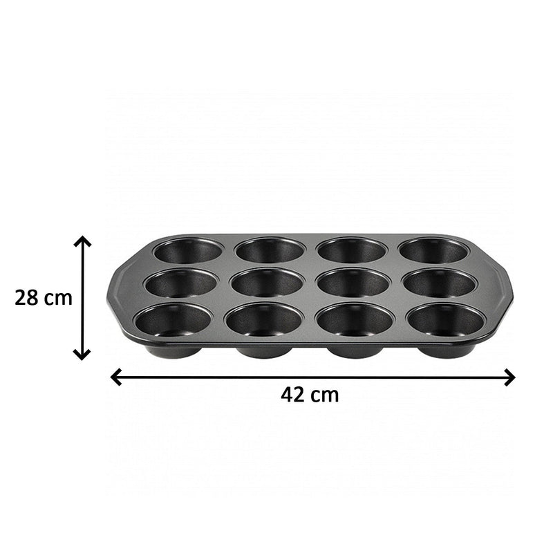 7064 Non-Stick Carbon Steel 12-Cup Muffin Pan Midi Shape Muffins, Cupcake Mold (17X11 Inch)