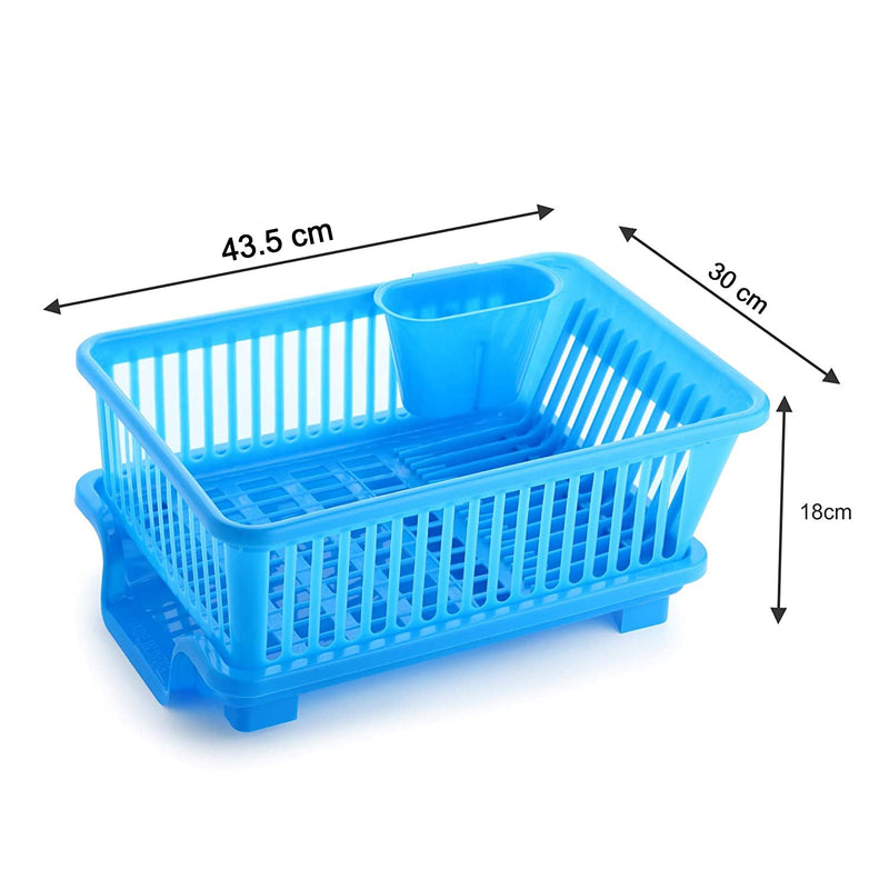 8132 Ganesh 3 in 1 Large Plastic Kitchen Sink Dish Rack Drainer Drying Rack Washing Basket with Tray for Kitchen, Dish Rack Organizers, Utensils Tools Cutlery 