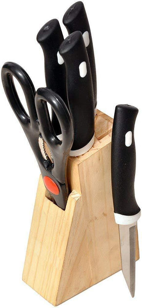 0102A Stainless Steel Kitchen Knife Set with Wooden Stand & Scissor Vegetable & Meat Cutting