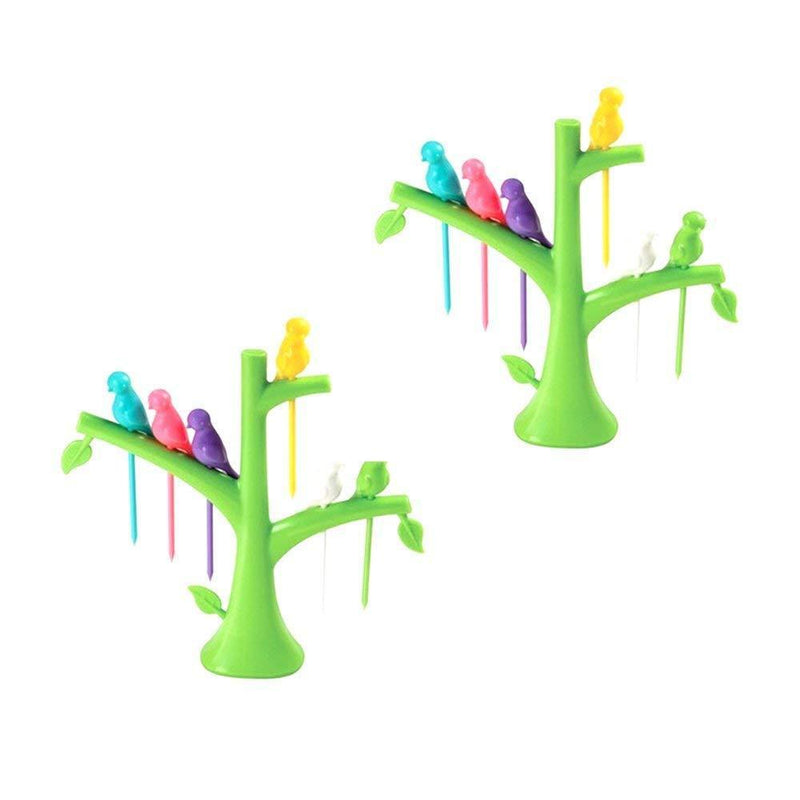 Plastic Fancy Bird Cutlery Fork Set with Stand for Kids - Pack of 2