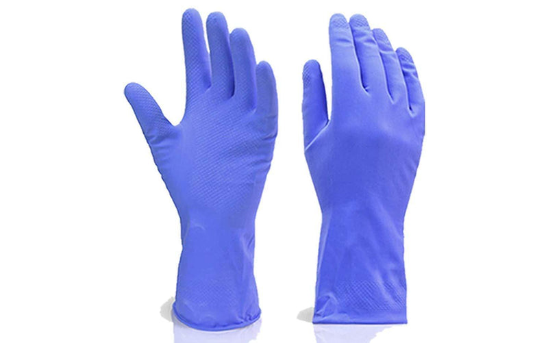 0666 - Flock line Reusable Rubber Hand Gloves (Blue) - 1pc