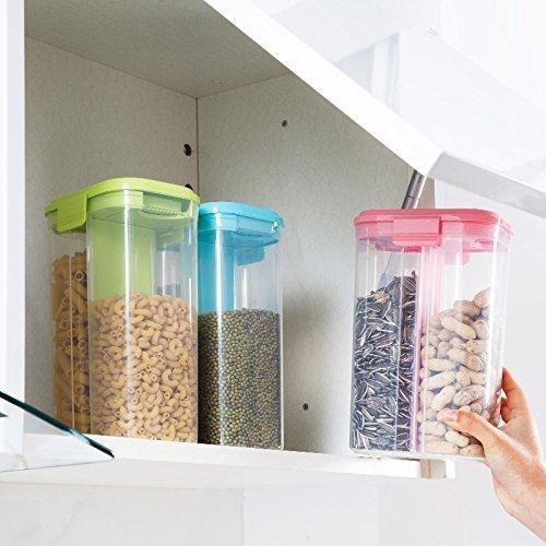 2147 Plastic 2 Sections Air Tight Transparent Food Grain Cereal Storage Container (2000ml)