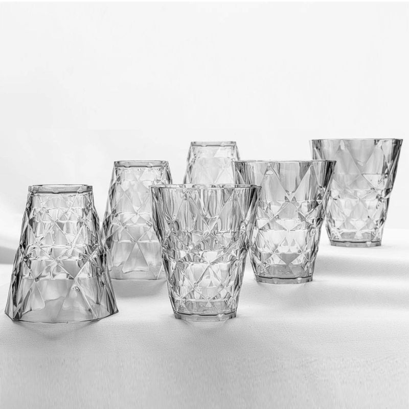 2342 Heavy unbreakable Stylish Diamond look fully Transparent Plastic Glasses Set 260ml (6pcs) - 