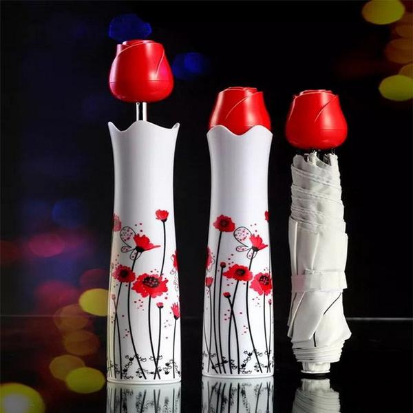 1644 Rose umbrella Lightweight Waterproof UV Protection Mini Folding Creative Rose Flower Case - DeoDap