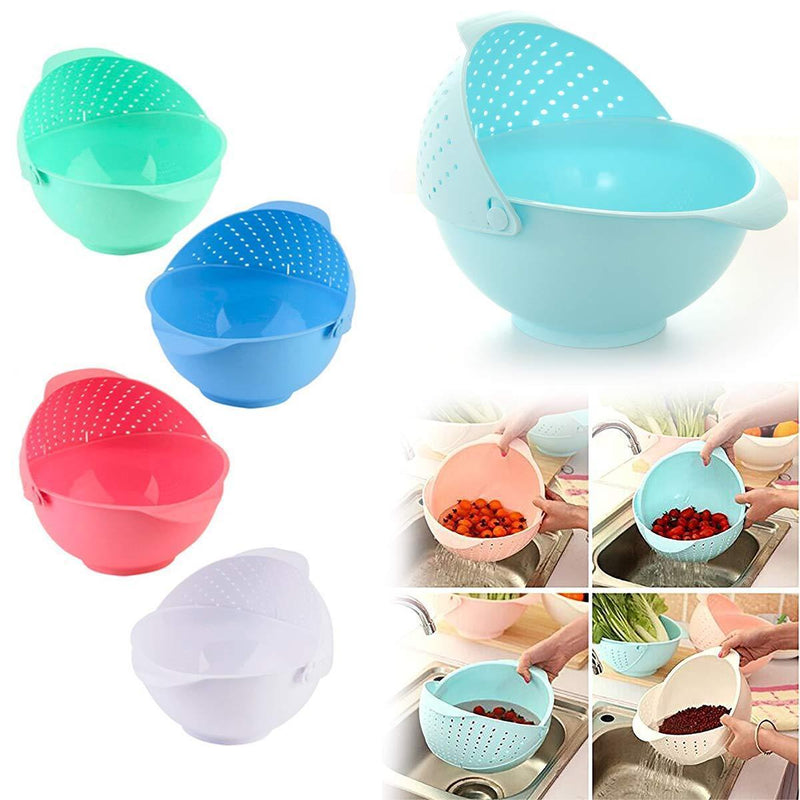 2145 Plastic Revolving Multi Functional Rice, Vegetable Fruit Wash Basket Bowl (Multi Colour)