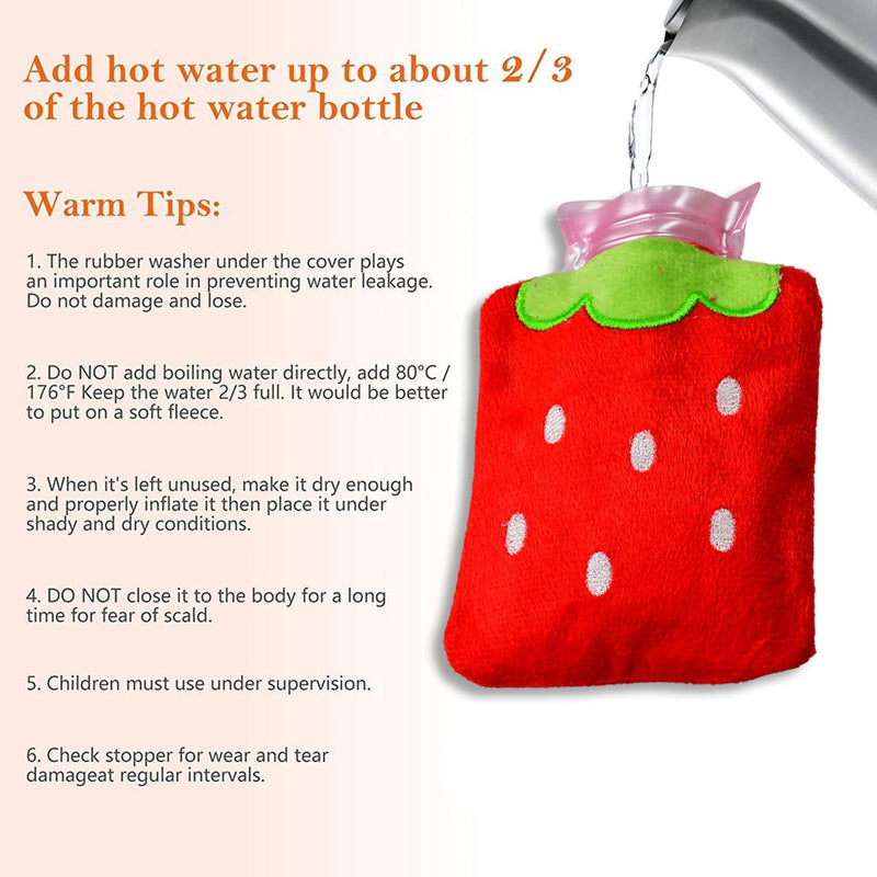 6516 Strawberry small Hot Water Bag with Cover for Pain Relief, Neck, Shoulder Pain and Hand, Feet Warmer, Menstrual Cramps. 