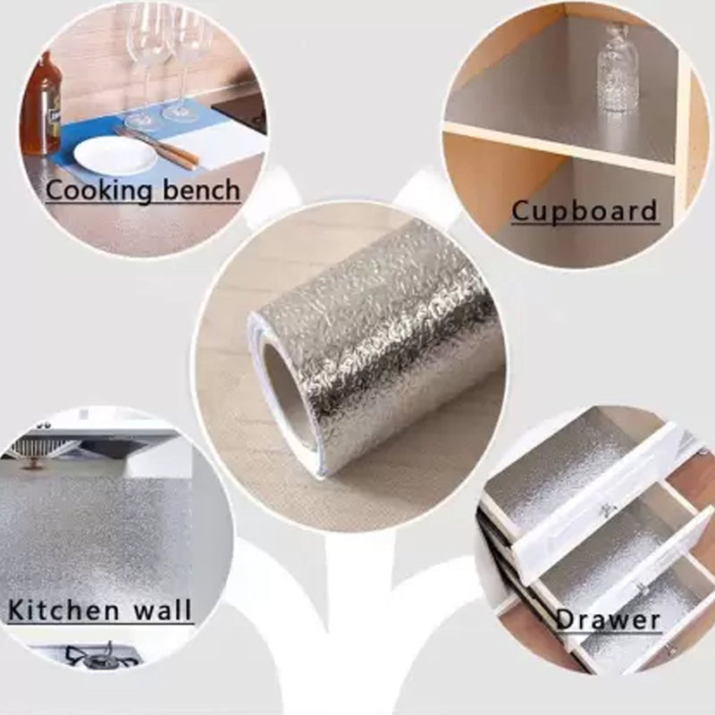 9075 Aluminium foil for Kitchen and Aluminium Foil Paper Sticker Roll for Kitchen Wall, Drawers. (60cm*2Meter) 