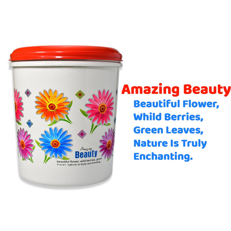 2062 Kitchen Airtight & Food Grade Plastic Floral Design Grocery Storage Container/Jar. Set of 3pcs - 5000ML, 7000ML, 10000ML 