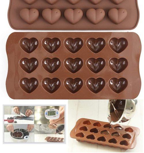 1187 Food Grade Non-Stick Reusable Silicone Heart Shape 15 Cavity Chocolate Molds / Baking Trays - 