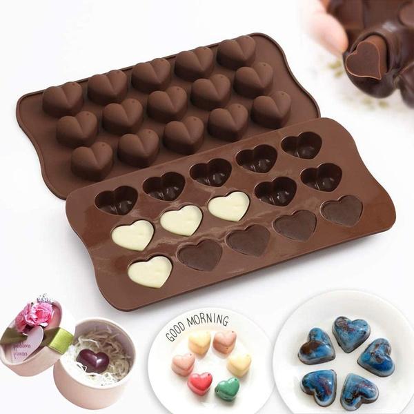 1187 Food Grade Non-Stick Reusable Silicone Heart Shape 15 Cavity Chocolate Molds / Baking Trays - 