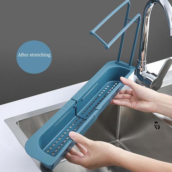 2307 Telescopic Adjustable Faucet Rack Dish Brushes Sponge Storage Shelves Sink Drain - 