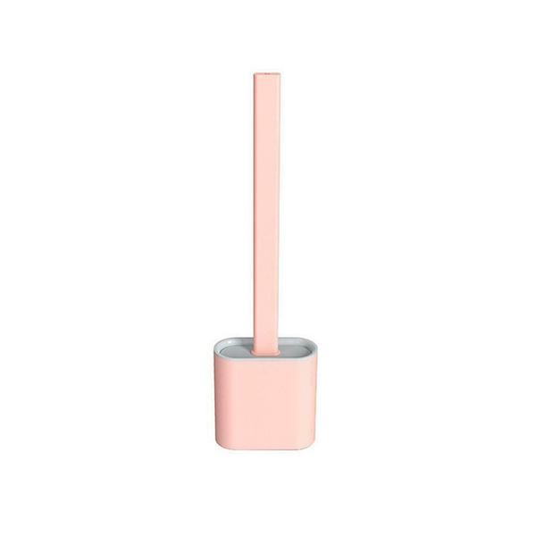 1398 Silicon Toilet Brush with Slim Holder Stand& Flat Head with Flexible Soft Bristles - 