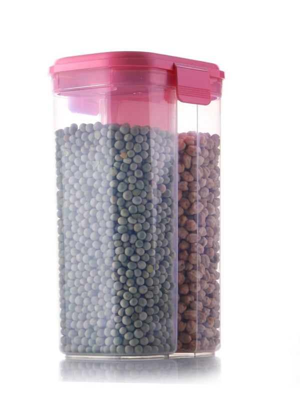 2147 Plastic 2 Sections Air Tight Transparent Food Grain Cereal Storage Container (2000ml)