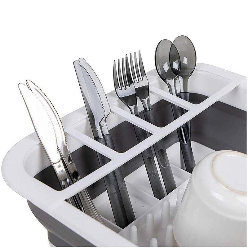 0804 Collapsible Folding Silicone Dish Drying Drainer Rack with Spoon Fork Knife Storage Holder - Your Brand