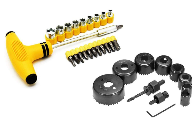 Professional 11 Pieces Hole Saw Cutter Set Cutting Tool with 24 Pieces T Spanner Socket Set
