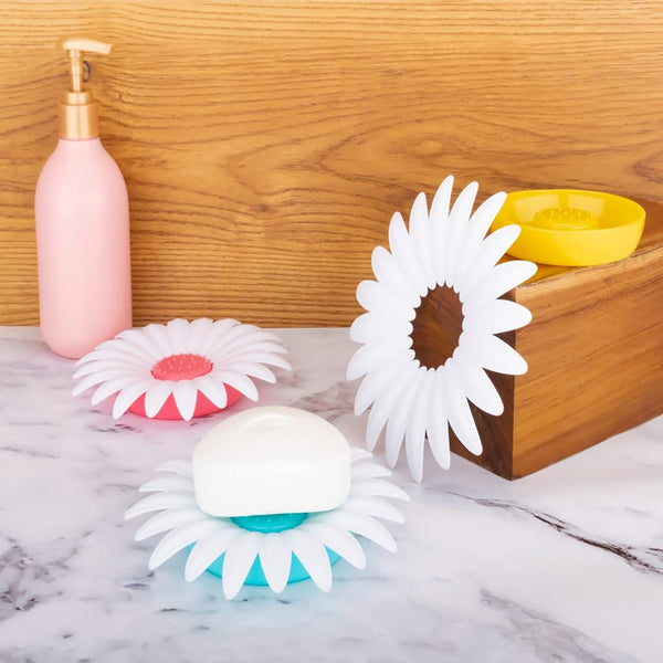 4684 Flower Shape Portable Soap Dish Holder Soap Case ( 3 Pc )