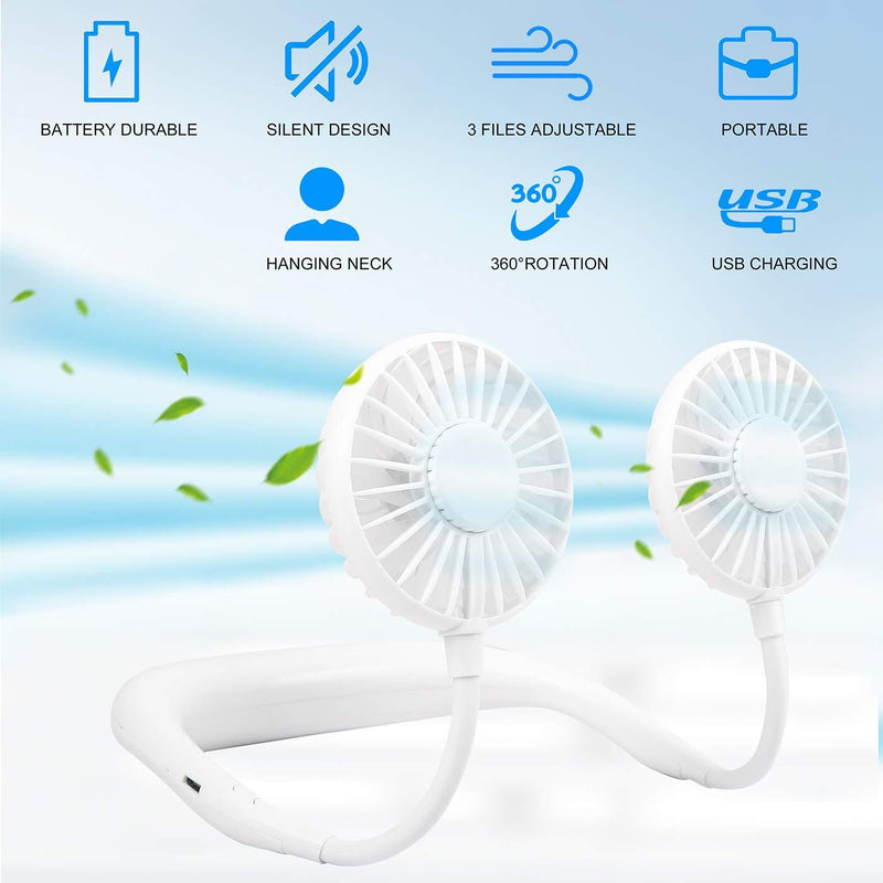 1183 Portable Rechargeable Wearable Strong Airflow Quiet Operation Hanging Neck Fan - 