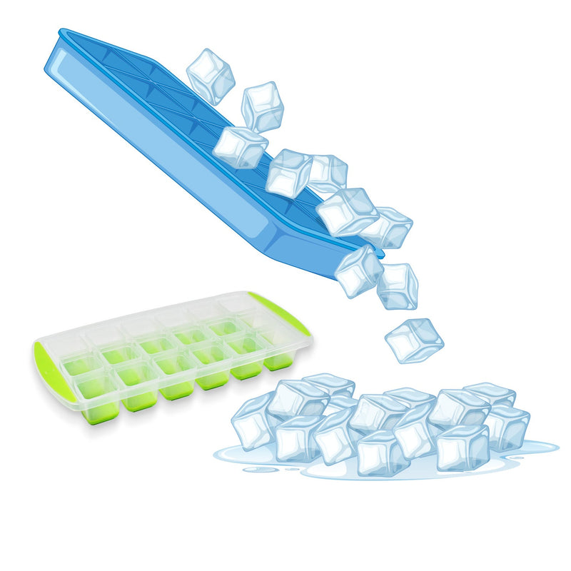 7169  18 Cavity Pop Up Ice Cube Tray Easy Release Flexible Silicone Bottom Ice Tray , Stackable Ice tray, 100% BPA Free, Food Grade for Freezer 