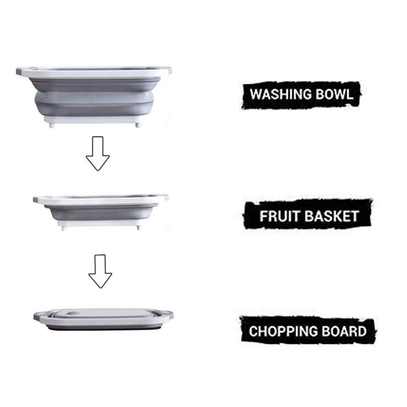 0098 Foldable Chopping Board, Dish Rack, Washing Bowl & Draining Basket, 3in1 Multi-Function