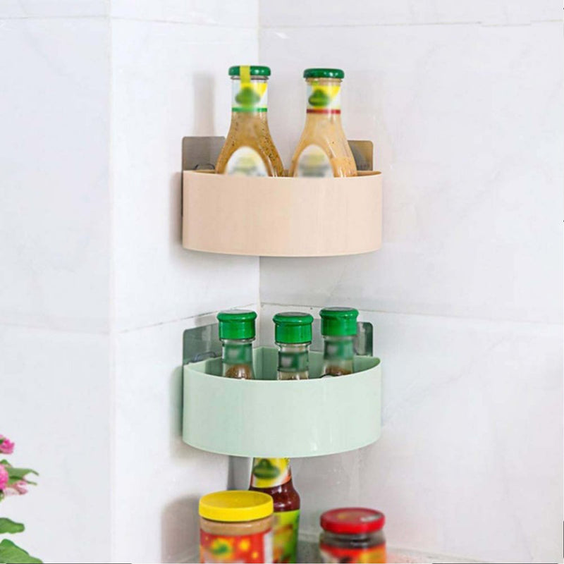 4033 Corner Shelf Bathroom Kitchen Rack Self Adhesive Shower Caddy Plastic Triangle Wall Mount Storage Basket 