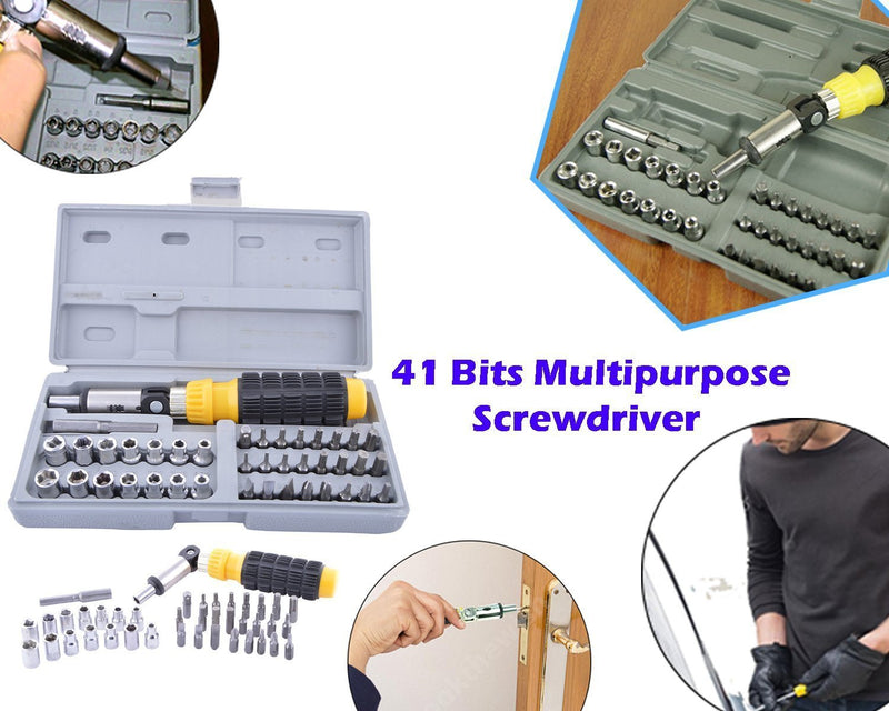 Professional Tool Kit and Screwdriver and Socket Set Accessories, 41Piece Bit and Socket-Set (Multicolour)