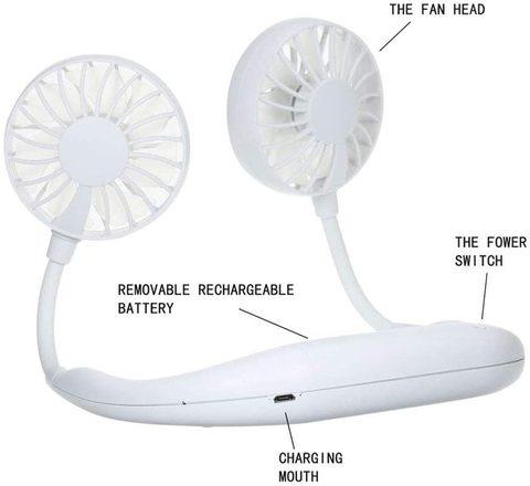 1183 Portable Rechargeable Wearable Strong Airflow Quiet Operation Hanging Neck Fan - 